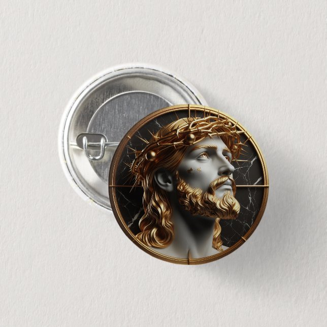 Jesus looking in the heavens  with thorns button (Front & Back)