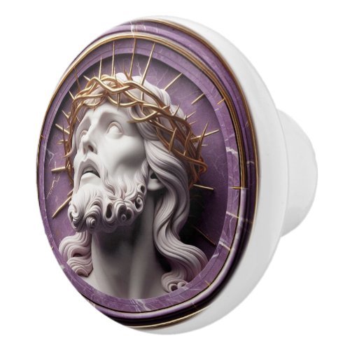 Jesus looking in the heavens  with thorns ceramic knob