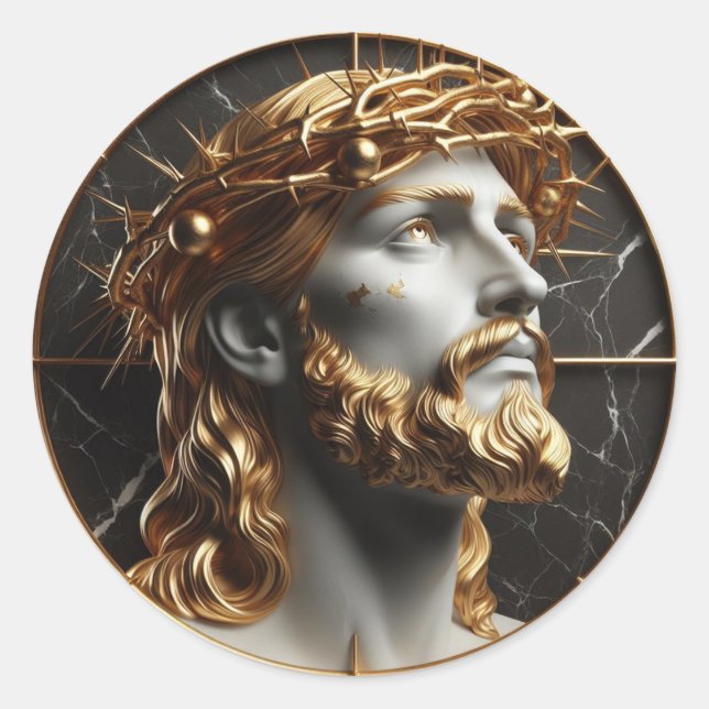 Jesus looking in the heavens  with thorns classic round sticker (Front)