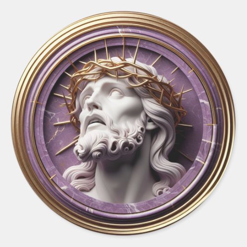 Jesus looking in the heavens  with thorns classic round sticker