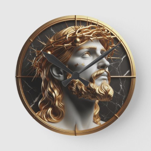 Jesus looking in the heavens  with thorns round clock