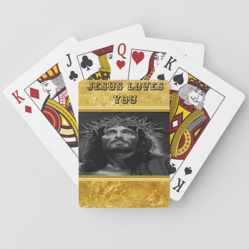 Jesus looking into heaven with a gold foil design playing cards