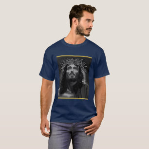 Jesus looking into heaven with a gold foil design T-Shirt