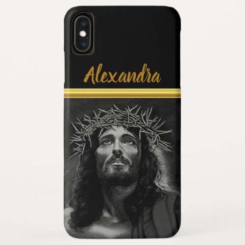 Jesus looking into heaven with a gold foil Stripe iPhone XS Max Case