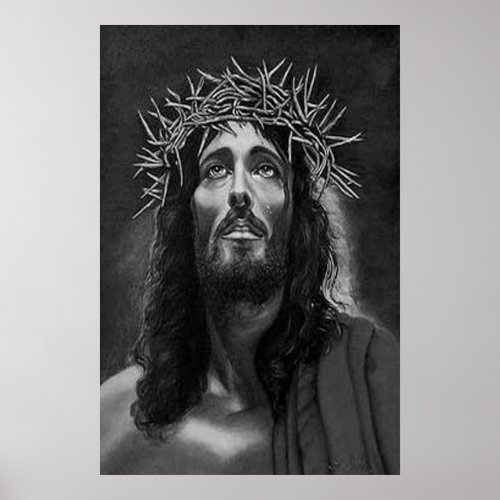 Jesus looking up to God vintage poster