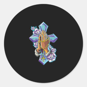 Jesus Love Cross Praying Hand Jesus Christ Faith Classic Round Sticker