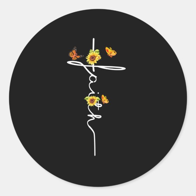 Jesus Love | Faith Christian Cross Sunflowers Classic Round Sticker (Front)