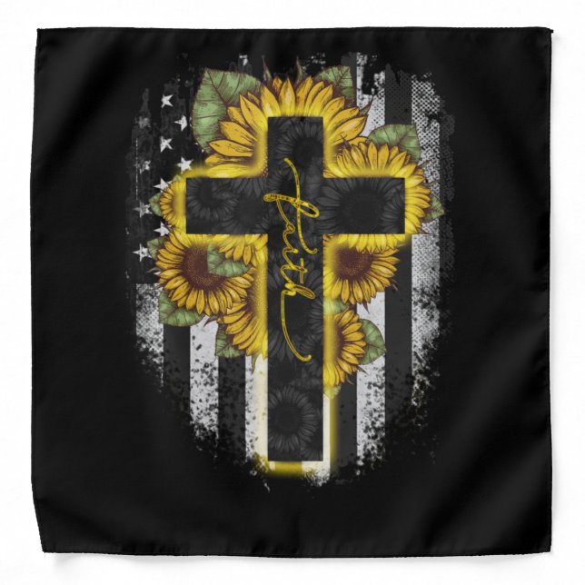 Jesus Love | Faith Christian Sunflower USA Flag Bandana (Front)