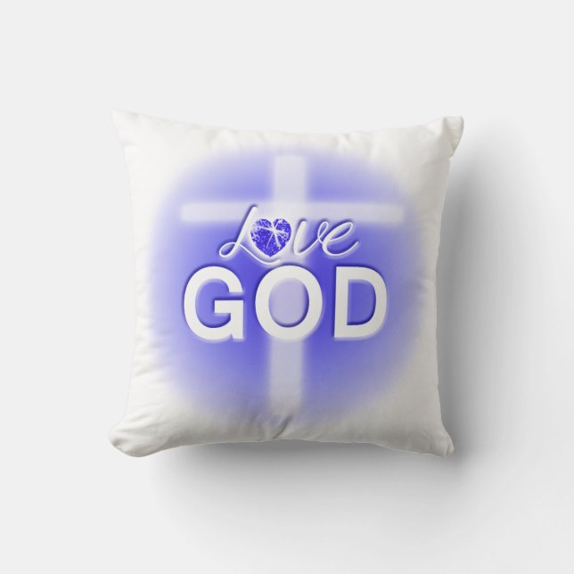 Jesus Love God Cross Blue Heart Throw Pillow (Front)