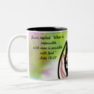 jesus love impossible Two-Tone coffee mug