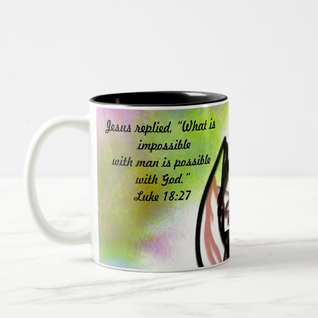 jesus love impossible Two-Tone coffee mug (Left)