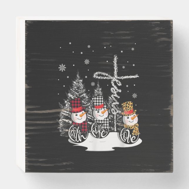 Jesus Love | Jesus Faith Hope Love Snowman Wooden Box Sign (Front Horizontal)