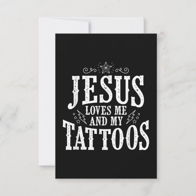 Jesus Love | Jesus Love Me And My Tattoos RSVP Card (Front)