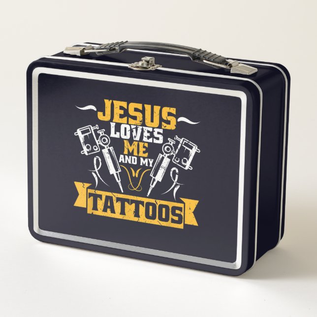 Jesus Love | Jesus Loves Me And My Tattoos Metal Lunch Box (Front)