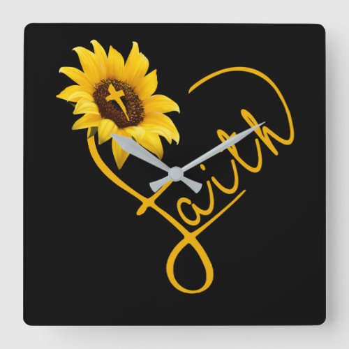 Jesus Love  Sunflowers Love Heart Faith Square Wall Clock