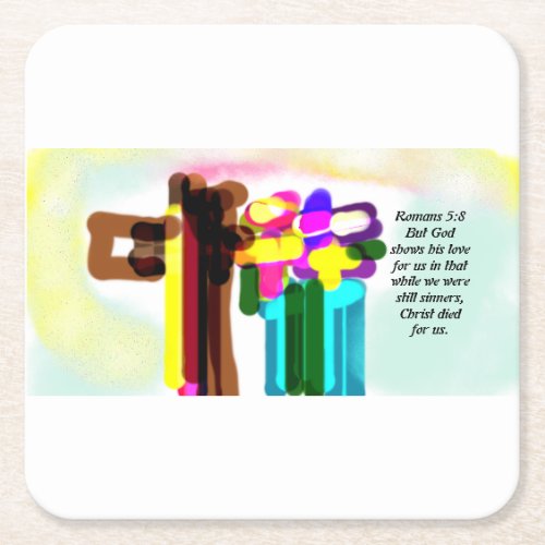 Jesus love us square paper coaster