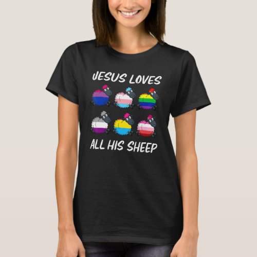 Jesus Loves All His Sheep Pride Lgbt Flag Gay Rain T_Shirt