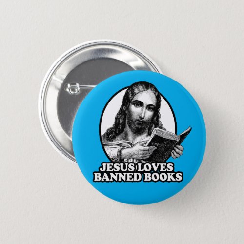 Jesus loves banned books button