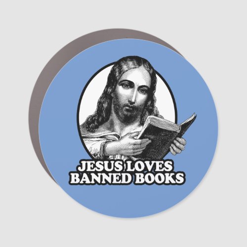 Jesus loves banned books car magnet