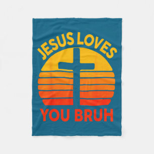 Jesus Loves Bruh Cross Christian Faith Design Fleece Blanket
