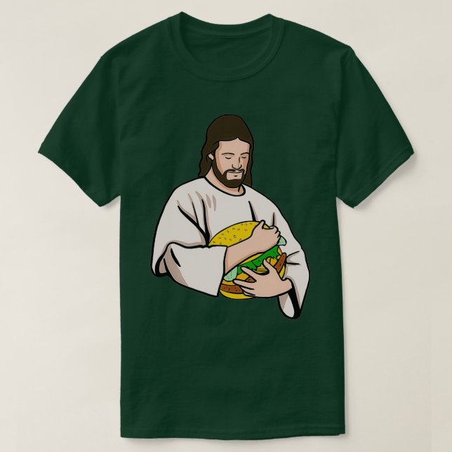 Jesus Loves Burgers Jesus Holding A Burger T-Shirt (Design Front)
