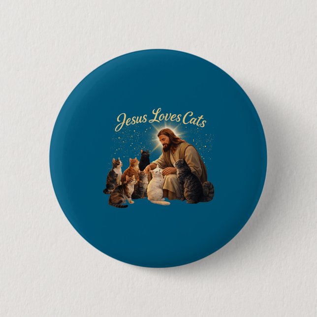 Jesus Loves Cats Christian Cat Lover Jesus Hugs Ca Button (Front)