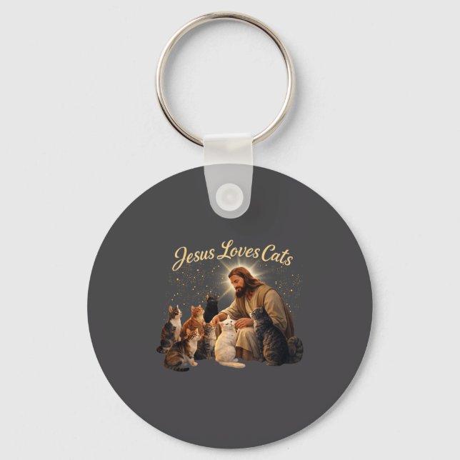 Jesus Loves Cats Christian Cat Lover Jesus Hugs Ca Keychain (Front)