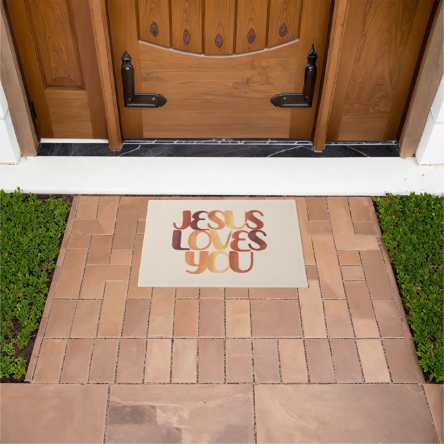 Jesus Loves Christian Typography Design  Doormat (Outdoor)