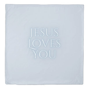 Jesus Loves Christian Typography Design Duvet Cover