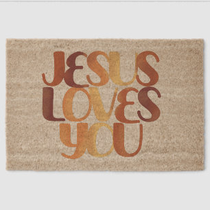 Jesus Loves Christian Typography Design Fiber Doormat