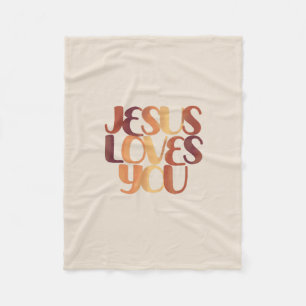 Jesus Loves Christian Typography Design  Fleece Blanket