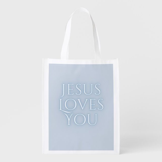 Jesus Loves Christian Typography Design  Grocery Bag (Front)