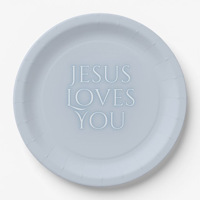 Jesus Loves Christian Typography Design  Paper Plates (Front)