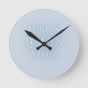 Jesus Loves Christian Typography Design Round Clock