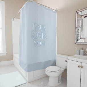 Jesus Loves Christian Typography Design  Shower Curtain