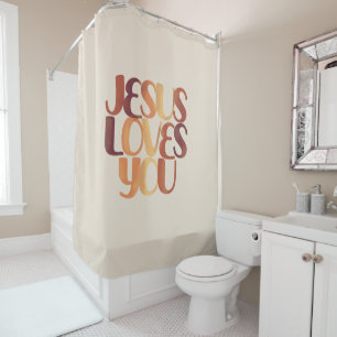 Jesus Loves Christian Typography Design  Shower Curtain