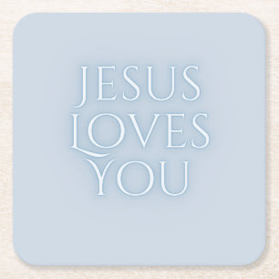 Jesus Loves Christian Typography Design  Square Paper Coaster