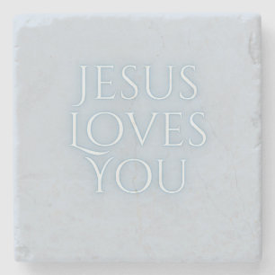 Jesus Loves Christian Typography Design  Stone Coaster