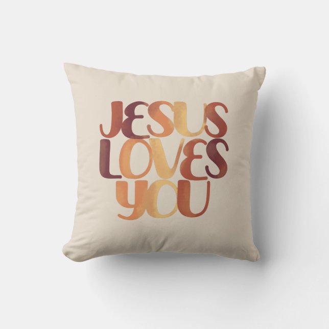 Jesus Loves Christian Typography Design  Throw Pillow (Front)