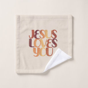 Jesus Loves Christian Typography Design Wash Cloth