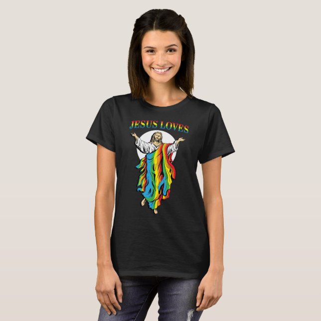 Jesus loves gay pride rainbow LGBT t-shirt (Front Full)