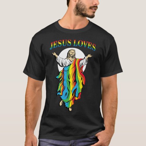 Jesus loves gay pride rainbow LGBT tshirt 