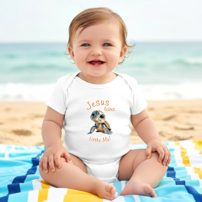 Jesus Loves Little Me one-piece Cute Turtle Baby Bodysuit (Creator Uploaded)
