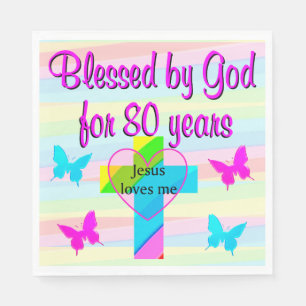 JESUS LOVES ME 80TH BIRTHDAY PAPER PARTY NAPKINS