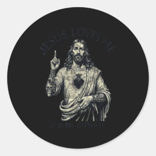 Jesus Loves Me And My Tattoos Christian Tattooed T Classic Round Sticker