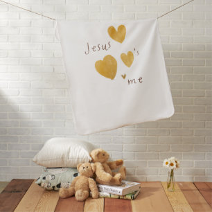 Jesus loves me. Baby Blanket modern gold hearts