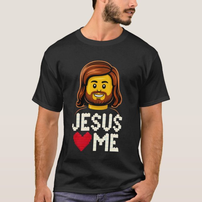 Jesus Loves Me Builder Building Bricks Blocks Chri T-Shirt (Front)
