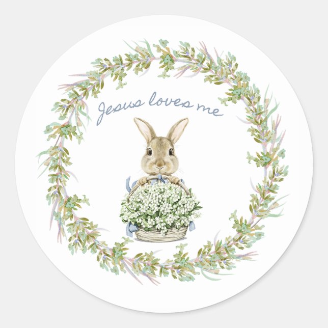 Jesus loves me Bunny Classic Round Sticker (Front)