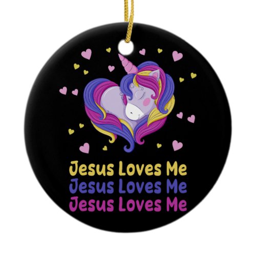 Jesus Loves Me Christian Bible Rainbow Unicorn Chr Ceramic Ornament