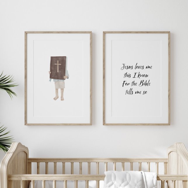 Jesus loves me Christian boy holding bible poster Wall Art Sets (Creator Uploaded)